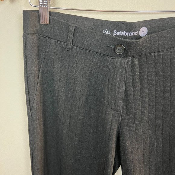 Betabrand Pants M Long Black Ribbed Stretch Straight Leg Pull On Faint Stripe - Picture 3 of 8